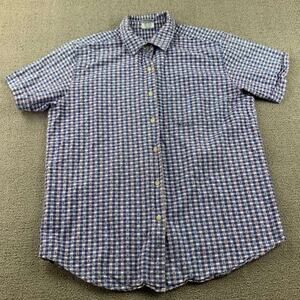 Vintage Cascade Blues Shirt M‎ Blue White Gingham Red X Short Sleeve Button Down